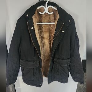 Hoodlamb Black Faux-Fur-Lined Hemp Jacket